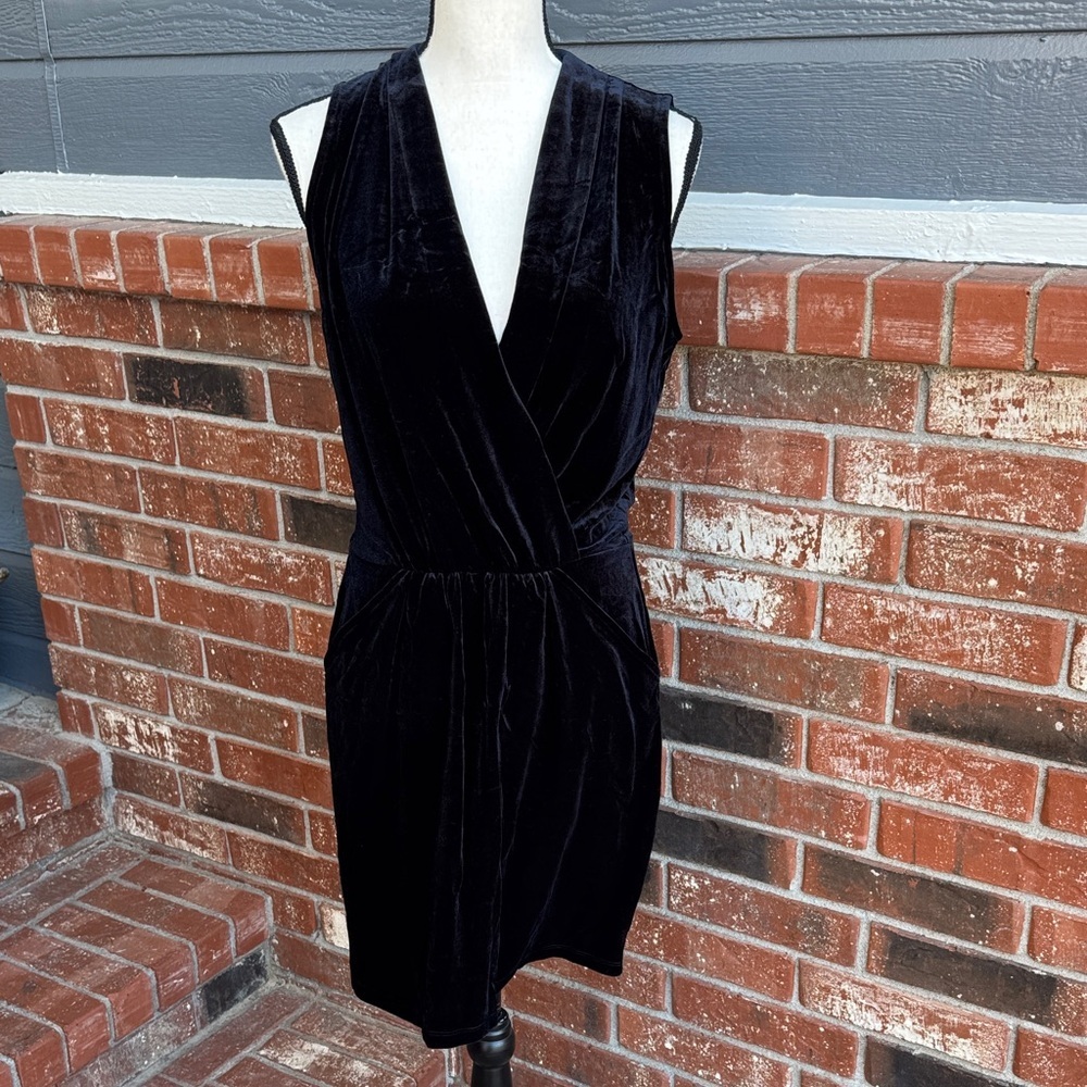 RACHEL Rachel Roy Black Velvet V-Neck Mini Dress S Faux Wrap LBD Cocktail